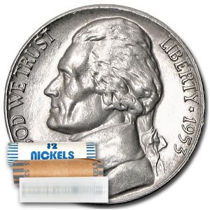 1953-S Jefferson Nickel 40-Coin Roll BU 1953-S Jefferson Nickel 40-Coin Roll BU